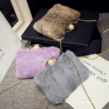 Wholesale trend custom logo winter ladies luxury fur feather evening clutch Bag for party